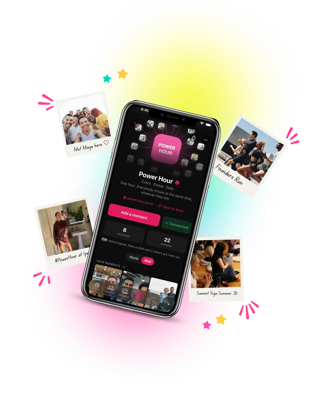 The Power Hour on the fenel app, surrounded by shared moments